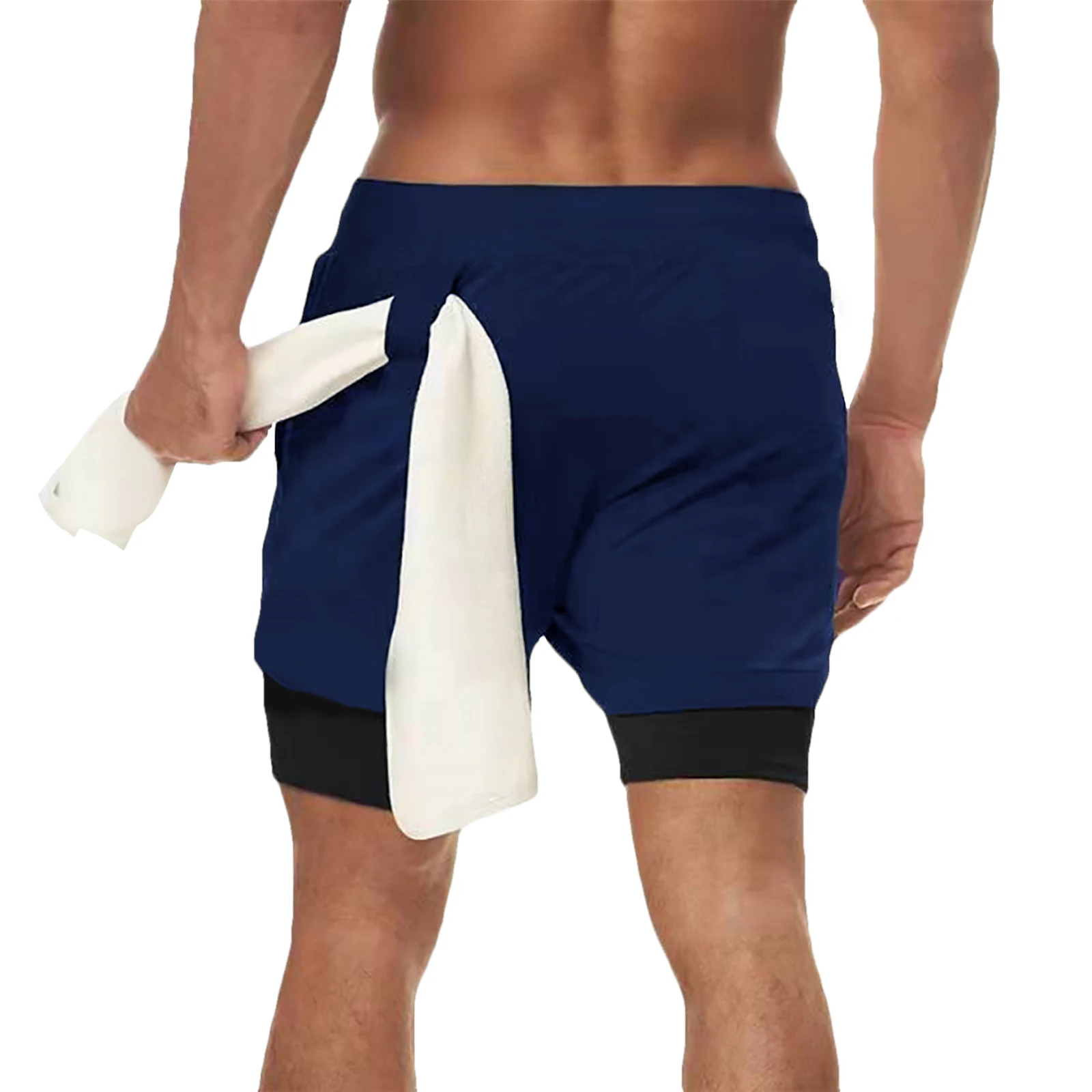 Men Shorts 2 In 1 Double-deck Quick Dry GYM Sport Shorts Fitness Jogging Workout Men Sports Short Pants