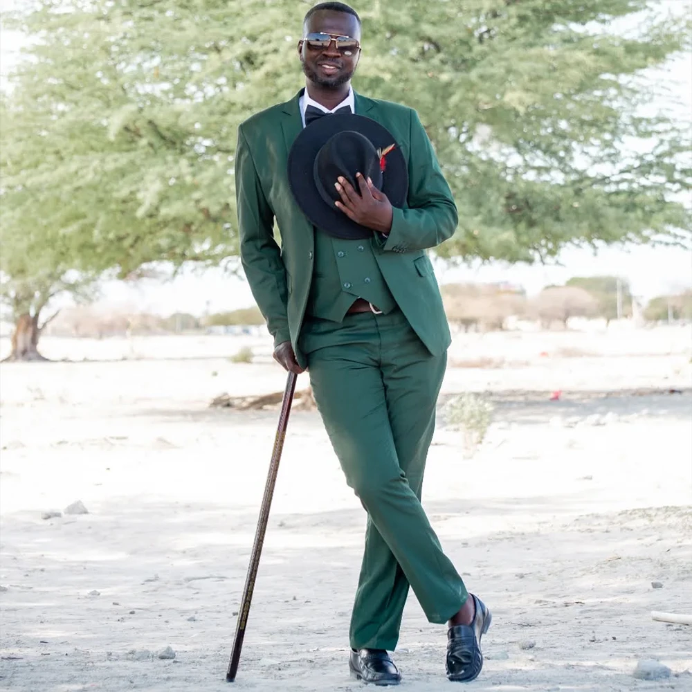 

Green Men's Coat 3 Pieces Notched Lapel One Single Button Suits Jacket for Man Evening Dresses Prom Suit Slim Fit Customized