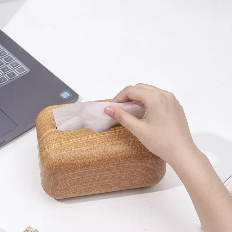 Tissue Box Napkin Storage Holder Wooden Cover ABS Toilet Paper Case Container Simple Stylish Home Car Desktop Organizer