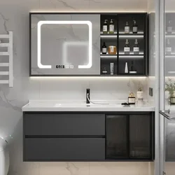 Bathroom Furniture Cabinet Integrated Basin Smart Bathroom Toilet Black Bathroom Storage Cabinets Set With Mirror Home Furniture