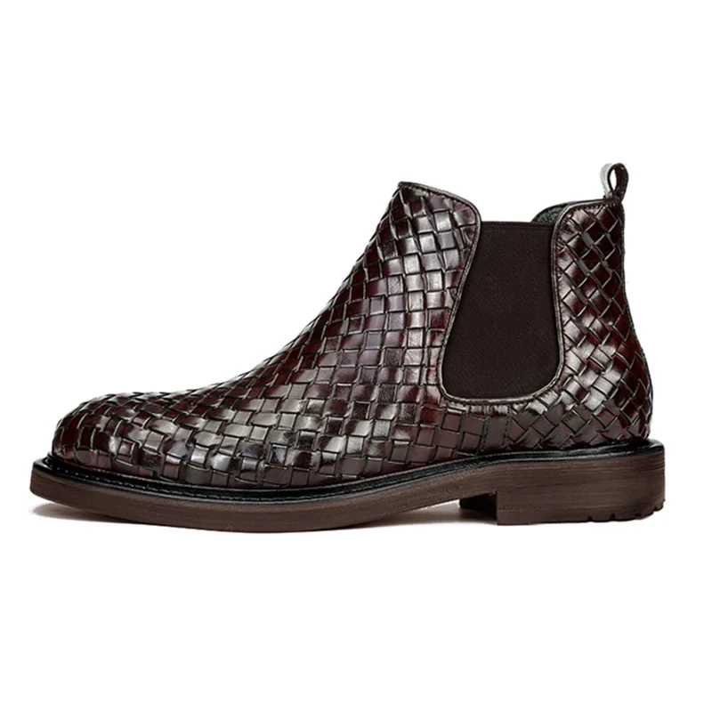 Men's Shoes Retro Trend Woven Chelsea Boots Ankle Boots Fashion Slip on Flat Men Shoes Cowboy Boots British Style Short Boots