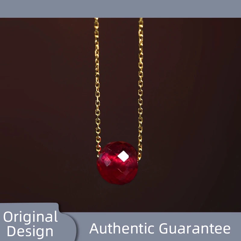 

Fine Jewelry New Real 18K Gold Necklace Natural ruby for Women Au750 Design Simple Fashion Fine Jewelry Gift for Women,x667