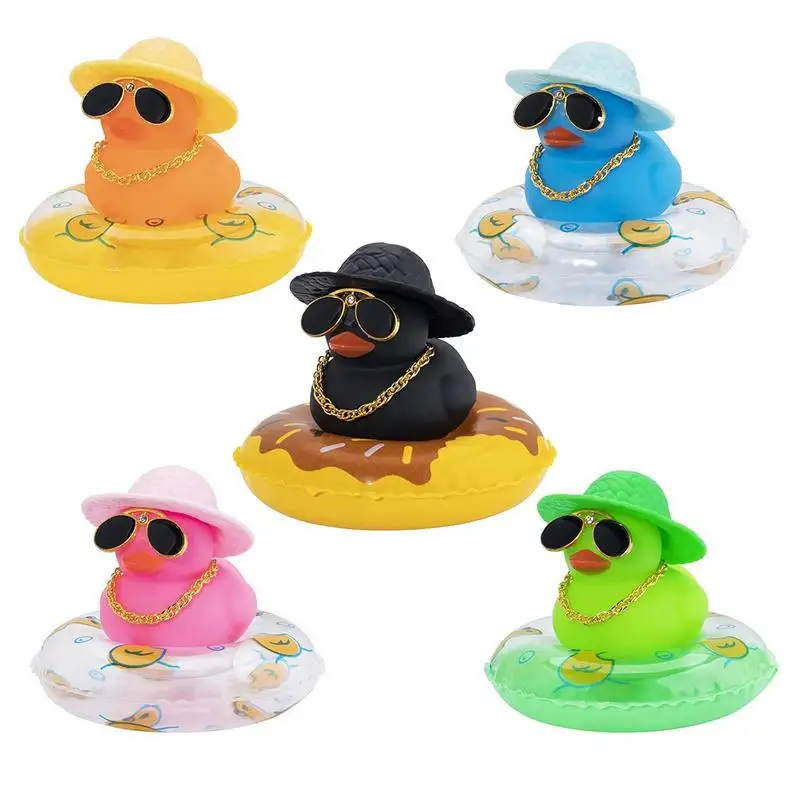 Dashboard Duck 5pcs Car Duck With Mini Swim Ring Sun Hat Necklace And Sunglasses Funny Car Accessories For Car Dashboard