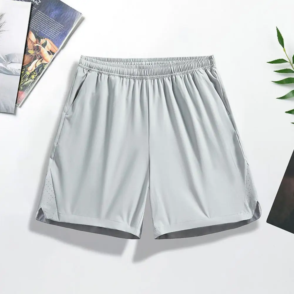 

Men Shorts Solid Color Design Elastic Waist Sport Shorts With Pockets Breathable Casual Style Shorts Men Bottoms Clothing