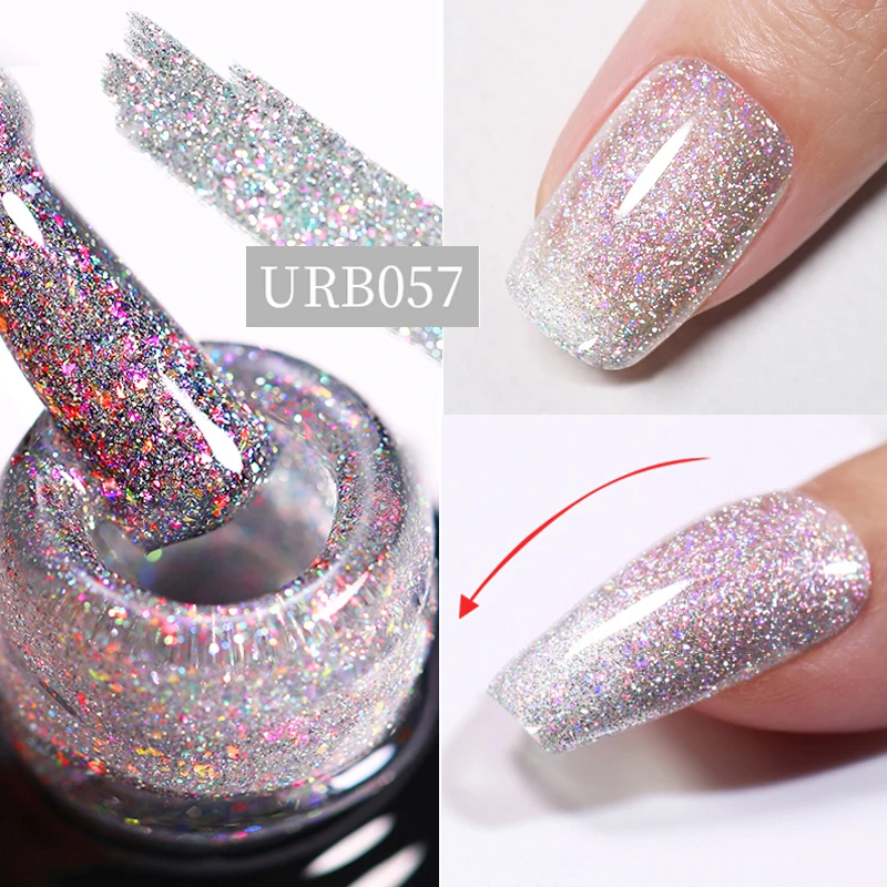 UR SUGAR 7ml Auroras Reflective Rubber Base Gel Nail Polish Semi Permanent Chrome Sequins Soak Off Construction UV Gel Varnish