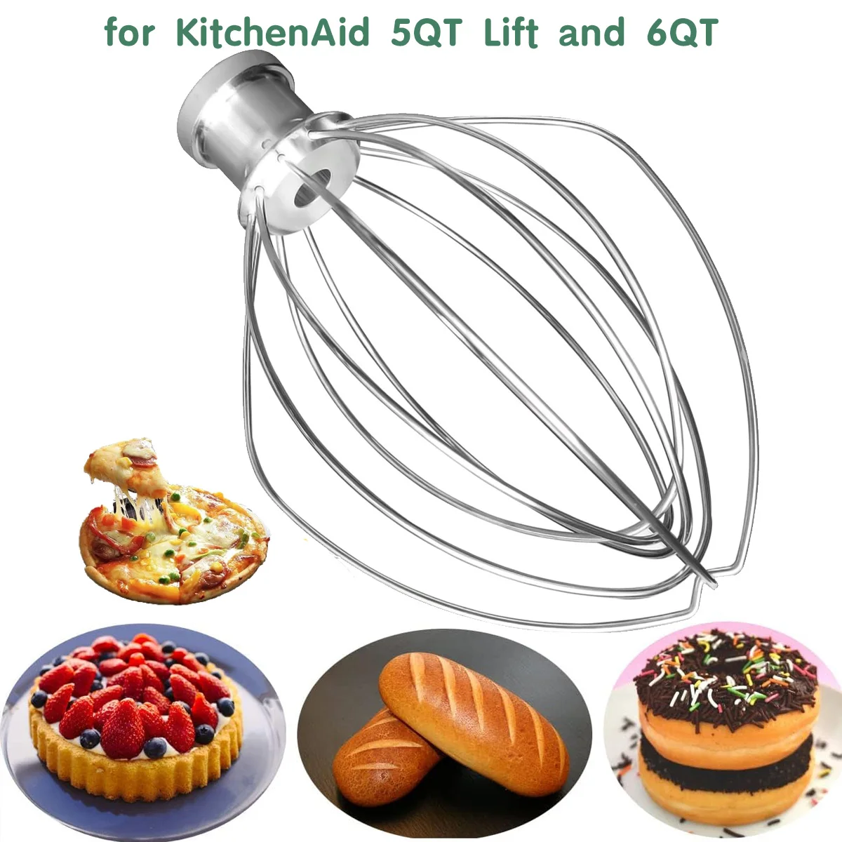 304Stainless Steel Wire Whip Kitchen Electric Mixer Accessory for Kitchenaid 5QT Lift and 6QT Stand Mixer With Whisk Attachment