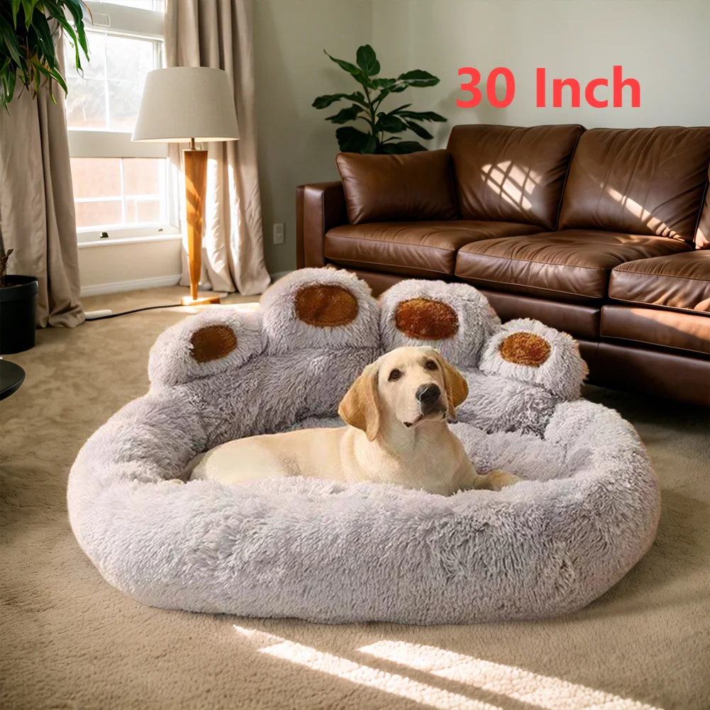 New Dog Bed 30 Inch/43 Inch Cat Bed Paw Shape Plush Dog Bed with Removable Cover Donut Dog Bed Washable for Puppy and Kitten