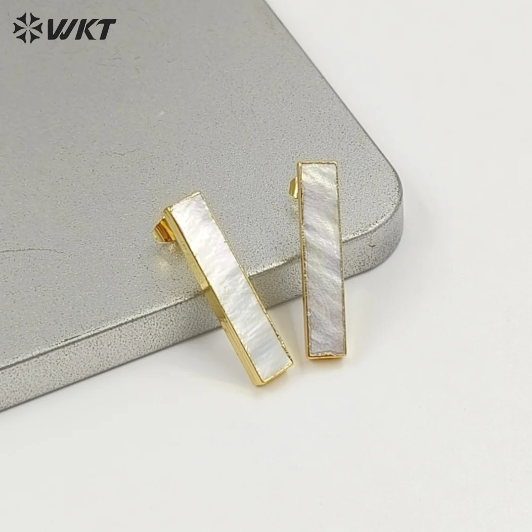 WT-E333 Wholesale Natural Shell Earrings High Quality Rectangle Shell With Gold Color For Women Earrings Jewelry