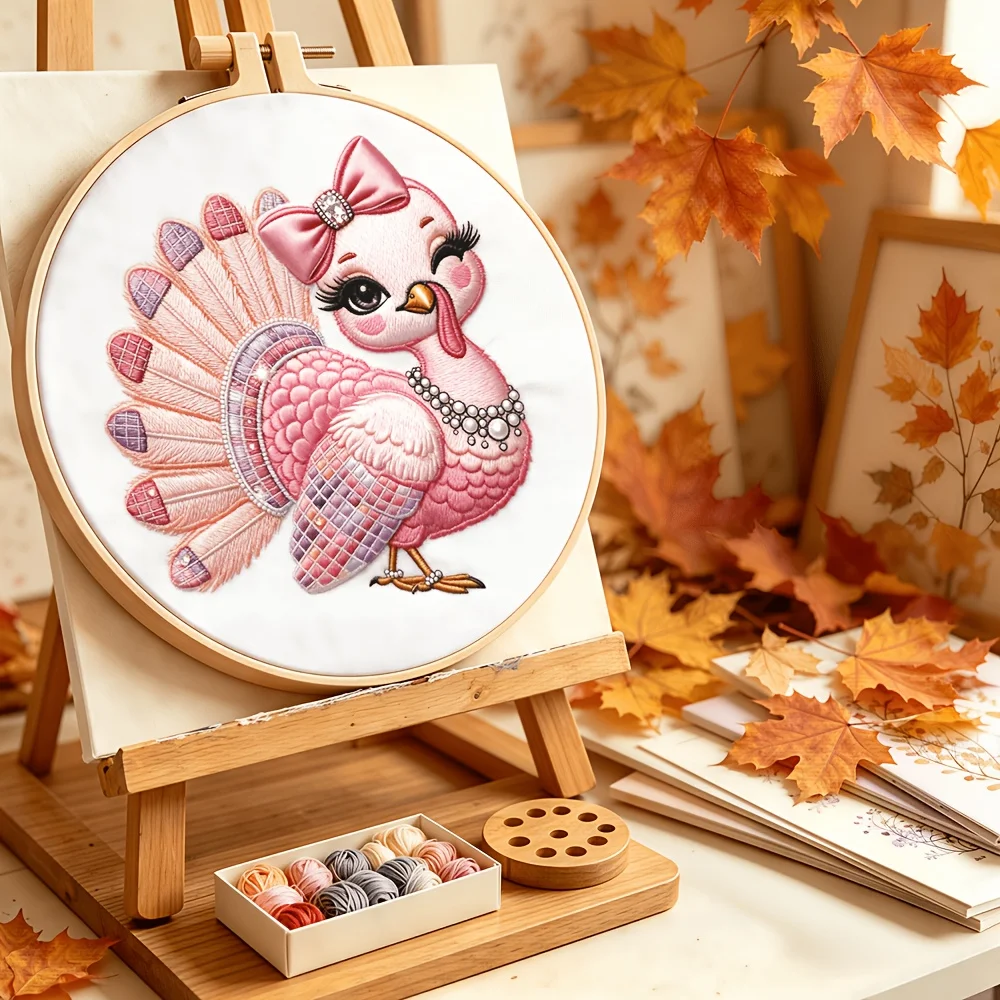 Embroidery Stitch Practice Kit Pre‑Printed Fabric Bamboo Hoop Thread Needles Learning Hand‑Stitching Craft Set