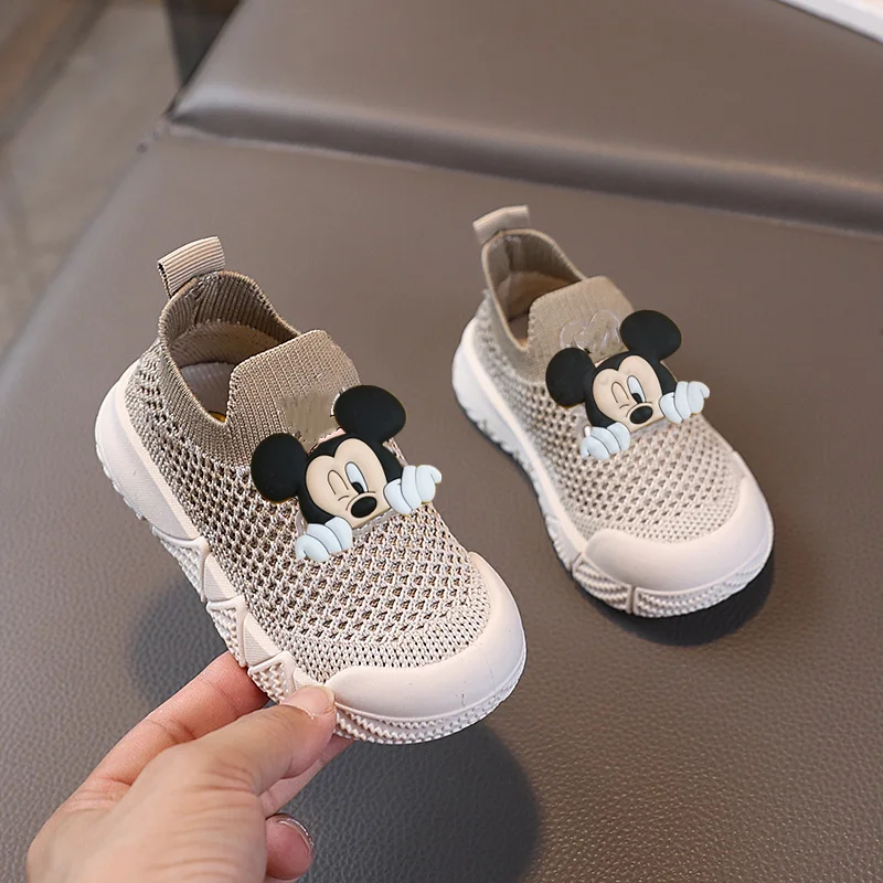 

Кроссовки с Микки Маусом Disney для мальчиков и девочек, вязаная повседневная обувь, кроссовки для бега, весна-осень-лето, первые ходунки
