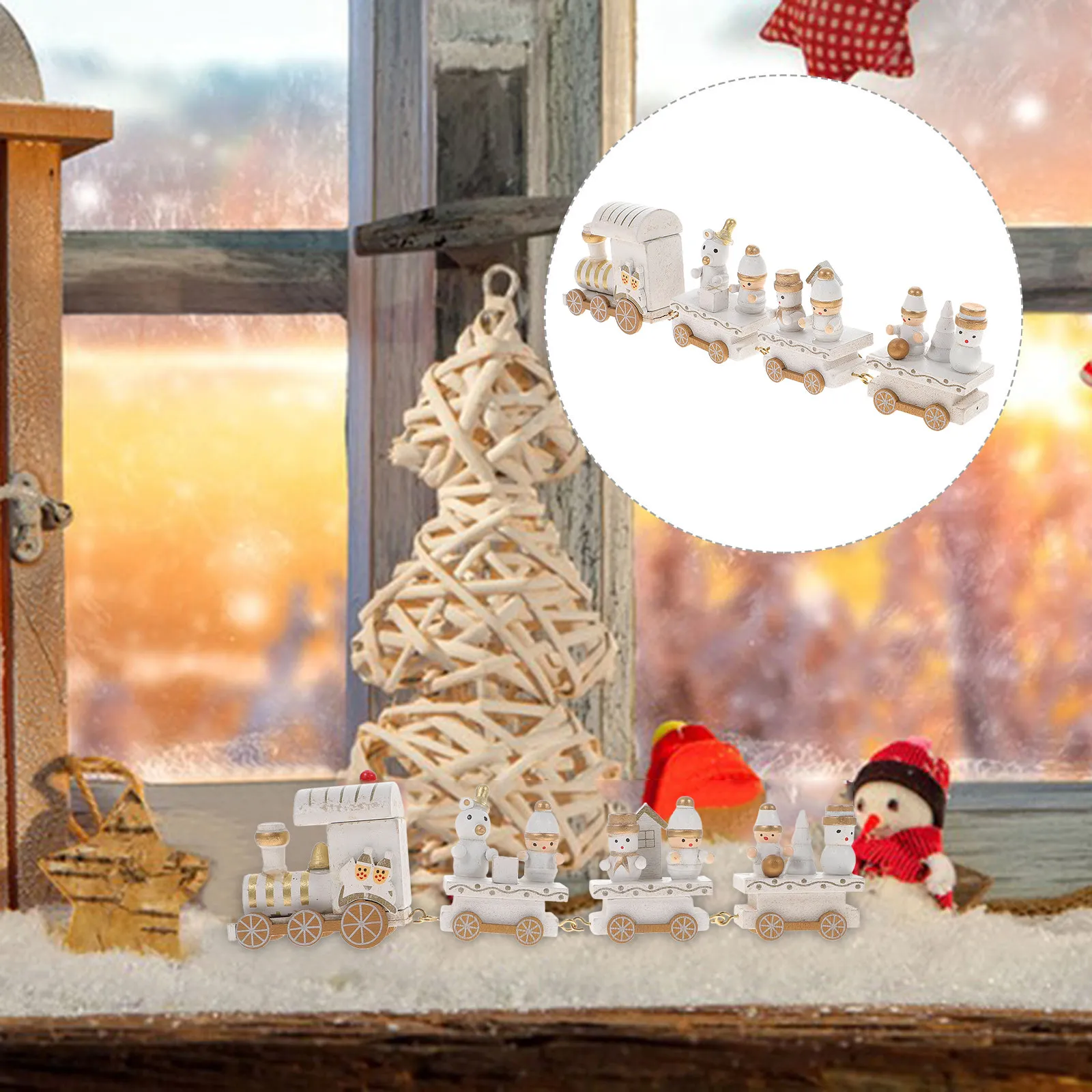 

Деревянный рождественский поезд-украшение, праздничное настольное украшение, праздничный подарок, белый деревянный поезд, рождественский декор