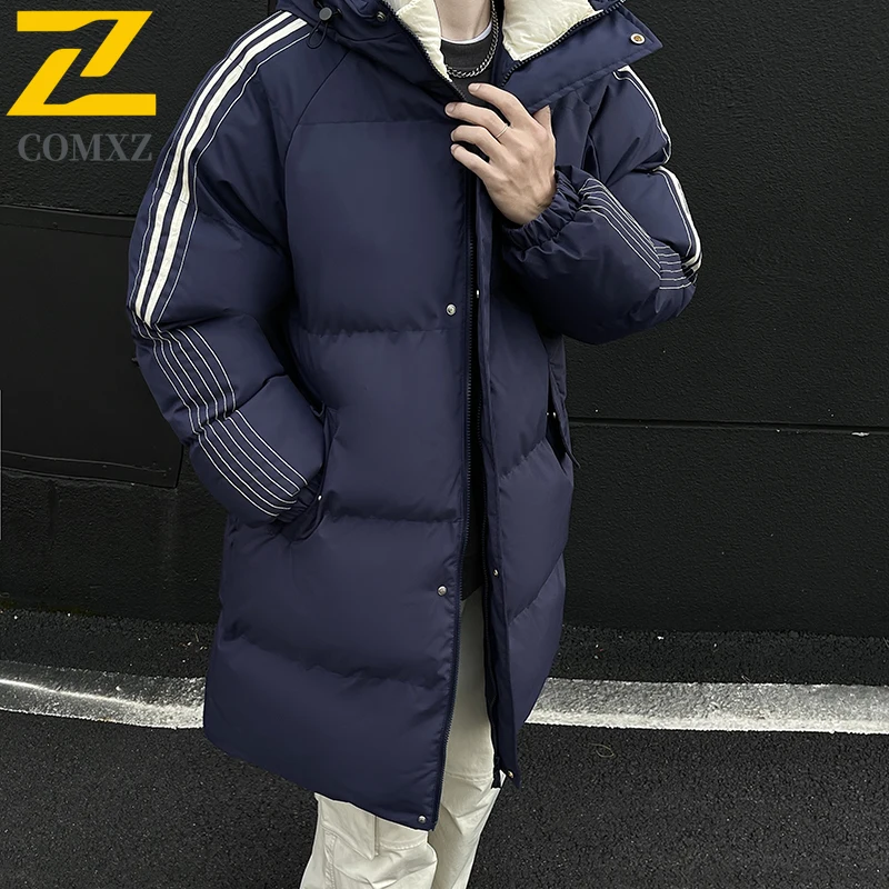2025 Winter Long Parka Mens Korean Retro Thick Warm Hooded Padded Jacket Male Leisure Cold-proof Cotton Padded Coat Men Puffer
