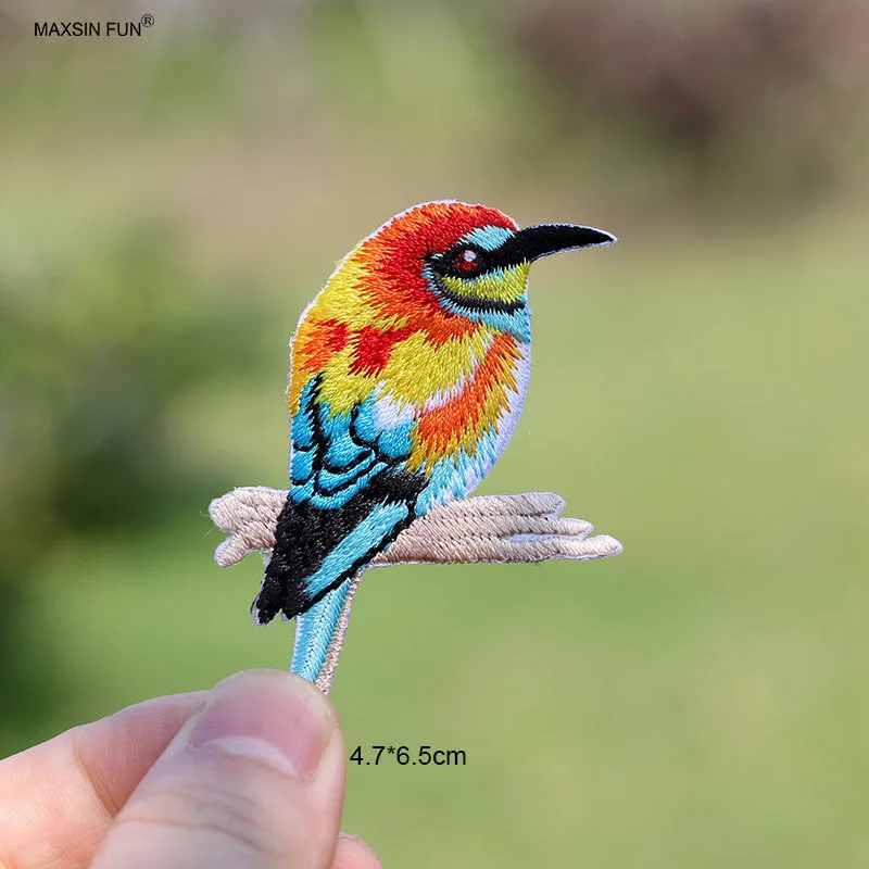 1 Piece 4.7*6.5cm Stick on Embroidery Stickers Cartoon Bird Cute Animal Patch Self-Adhesive for Clothes Bag DIY Decoration