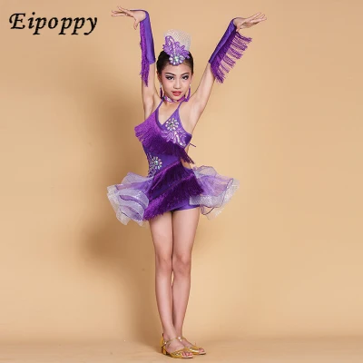 กระโปรงมีพู่ประดับเพชรสำหรับเด็ก, ใหม่ชุดเต้นรำละตินสำหรับเด็กผู้หญิงชุดเต้นรำละติน