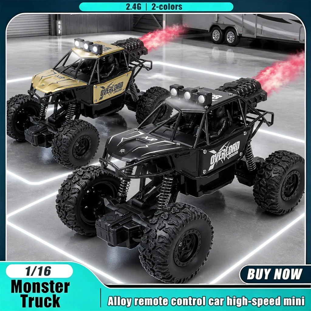 

1:16 4WD Remote Control Car Led Lights All Terrain High Speed Drift Flame Acceleration For Boys Off-Road Fans Monster Truck Toys