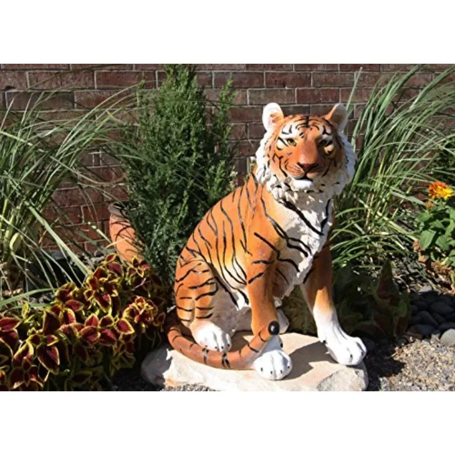 Guest greeter decor: resin Bengal tiger statue, orange, realistic jungle apex predator sculpture for home entrance