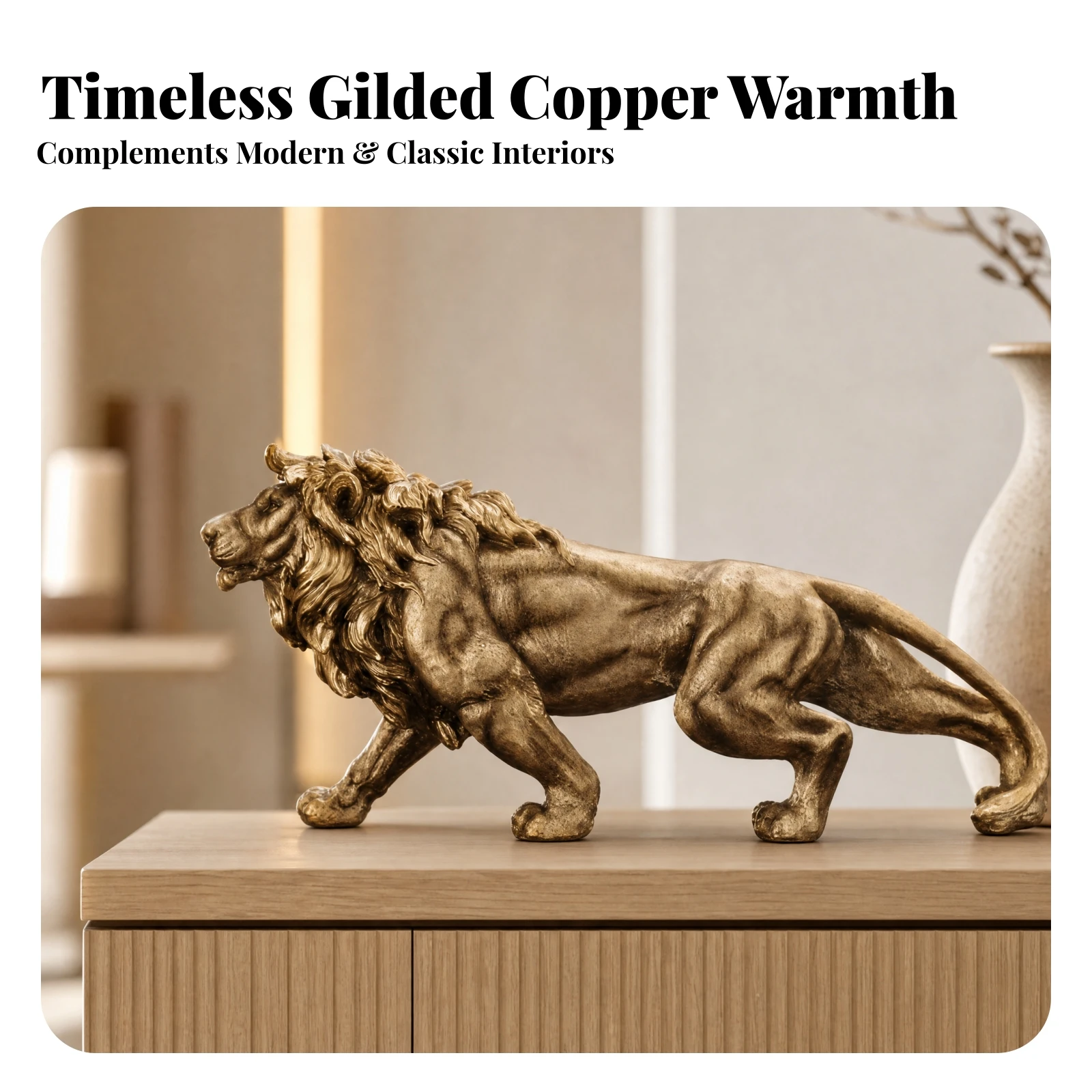 Standing Lion Sculpture Detailed Gold Lion Sculpture Realistic Long-Lasting for Living Room, Study