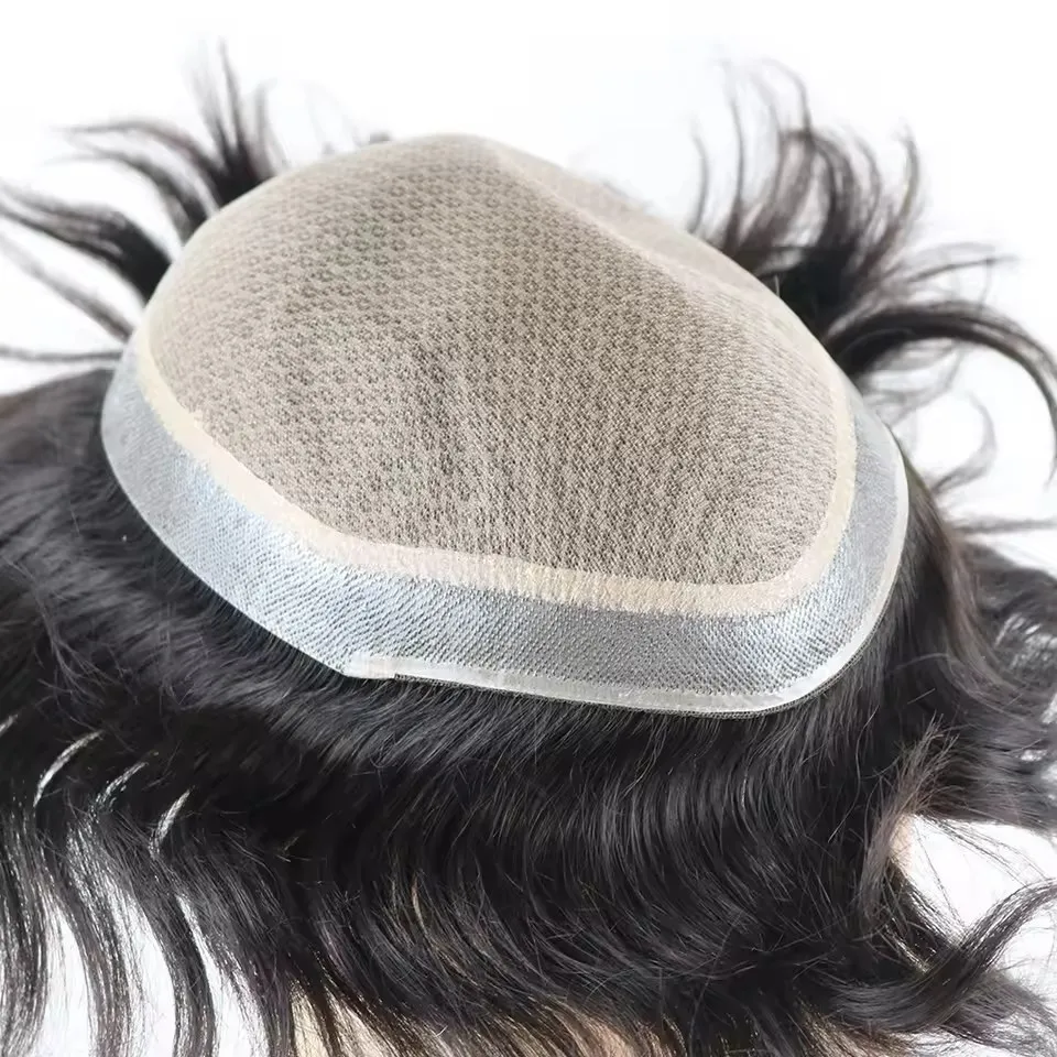 Realistische M-Spitzen-Seidenbasis mit Diamantnetz Herrenperücke, natürlicher Haaransatz, Herren-Toupet, langlebiges 100% Echthaar-System, Herren-Haarteile – Detail 5