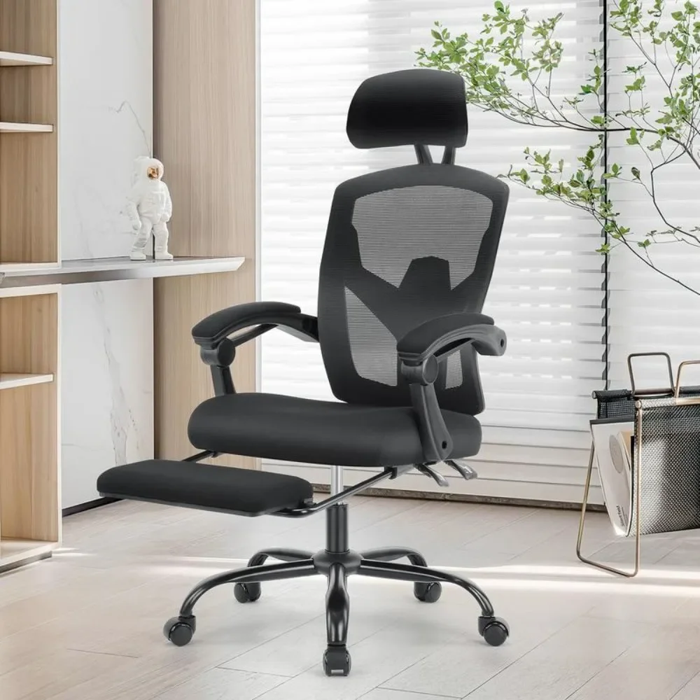 

Ergonomic Office Chair, with Lumbar Pillow & Retractable Footrest, Mesh Office Chair with Armrests and Adjustable Headrest