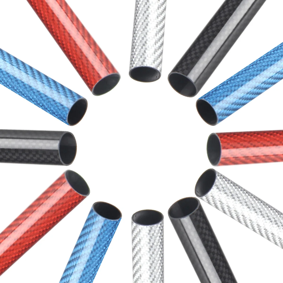 2Pcs Color Carbon Fiber Tube 3K Glossy Surface 1000mm Length Blue Red Silver Color Various Sizes