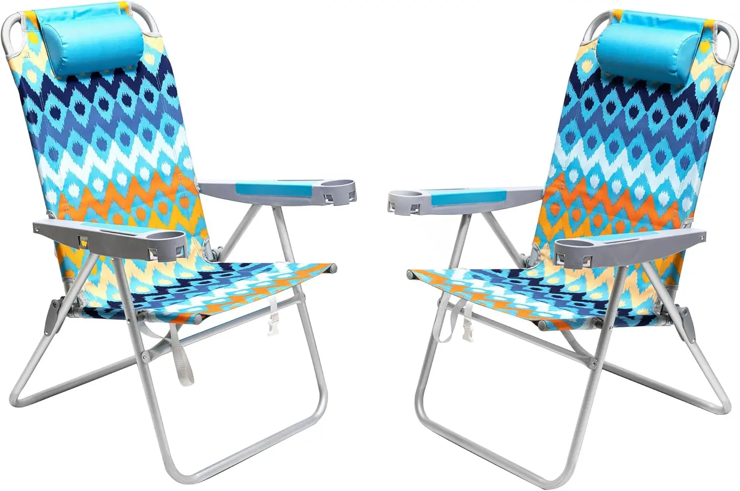 

17" Tall Beach Chair for Adults - 5 Position Reclining High Seat with Armrest Cup & Phone Holder, Foldable for Beach, Camping, Seniors