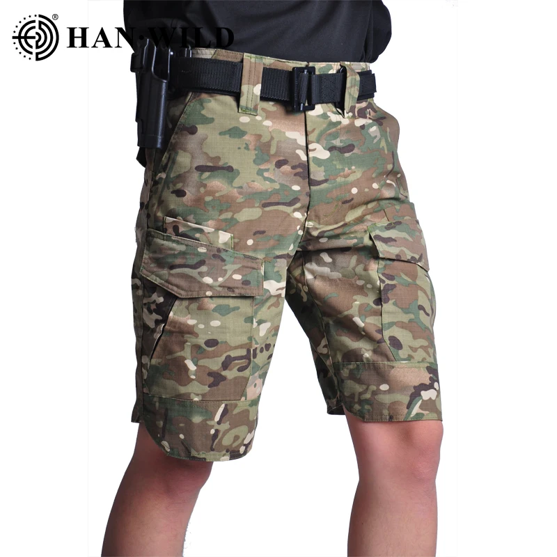 HAN WILD Tactical Shorts Men Camo Short Wear Resistant Multi Pockets Pants Summer Breathable Quick-dry Male Casual Short Pants