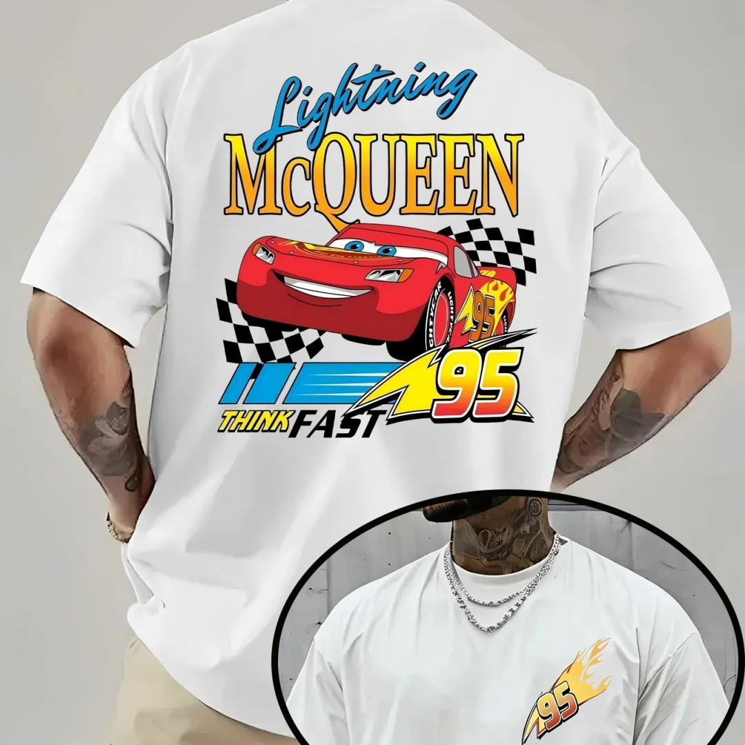 Disney hommes voiture foudre mcqueen 95 mater camiseta verão moda puro algodão masculino camiseta roupas infantis t y2k mulher