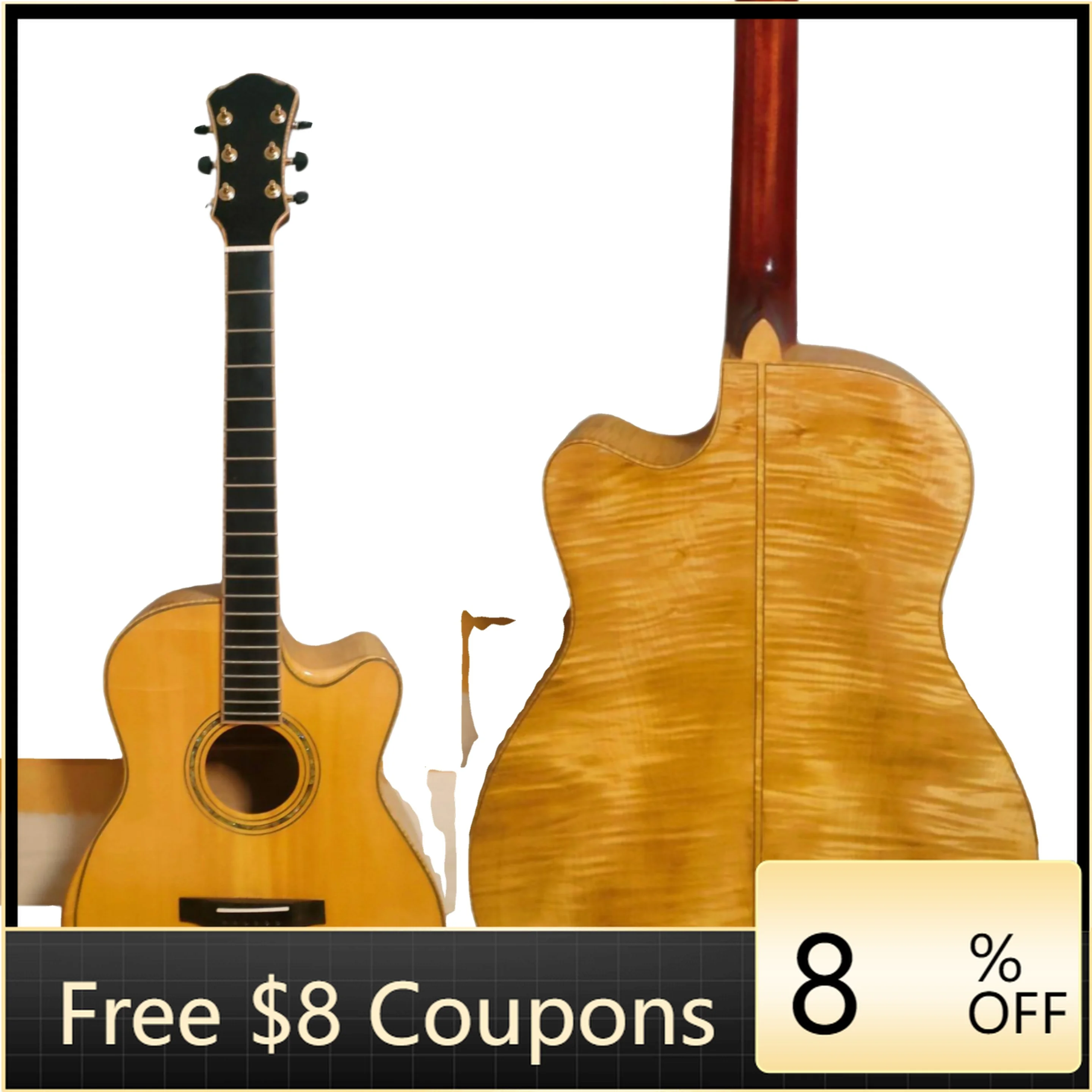 

STLF Yunzhi Handcrafted Flat Classical Guitar Solid Maple Carved with Ebony Fingerboard Good Stock Acoustic Guitar