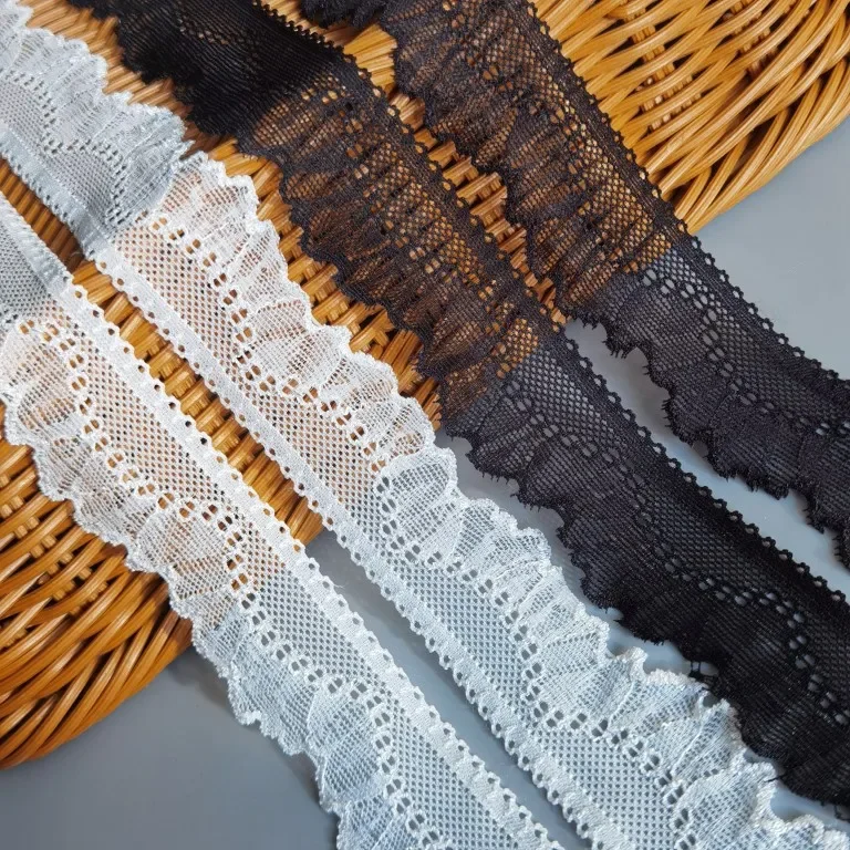 (1 yards/roll) African fabric lace high quality 2024 stretch accessories handmade DIY skirts are decorated with black and white