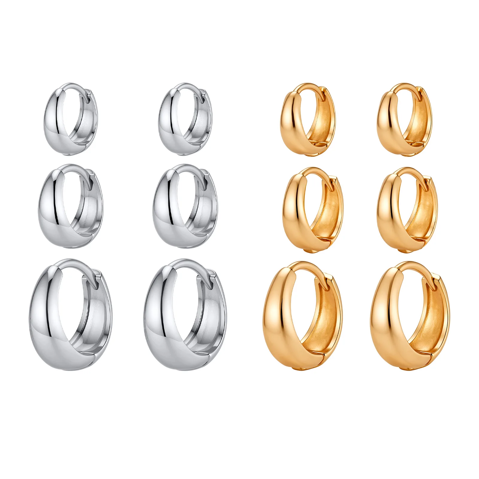 3 Pairs Huggie Hoop Earrings Set 18K Gold Plated Thick Minimalist French Vintage Daily Wear for Women