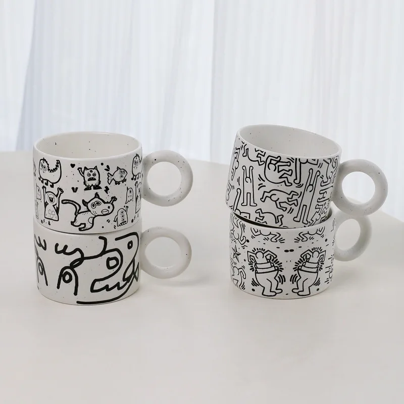 

275ml personalized creative abstract art ceramic mark original niche design couple mark coffee drinking cup