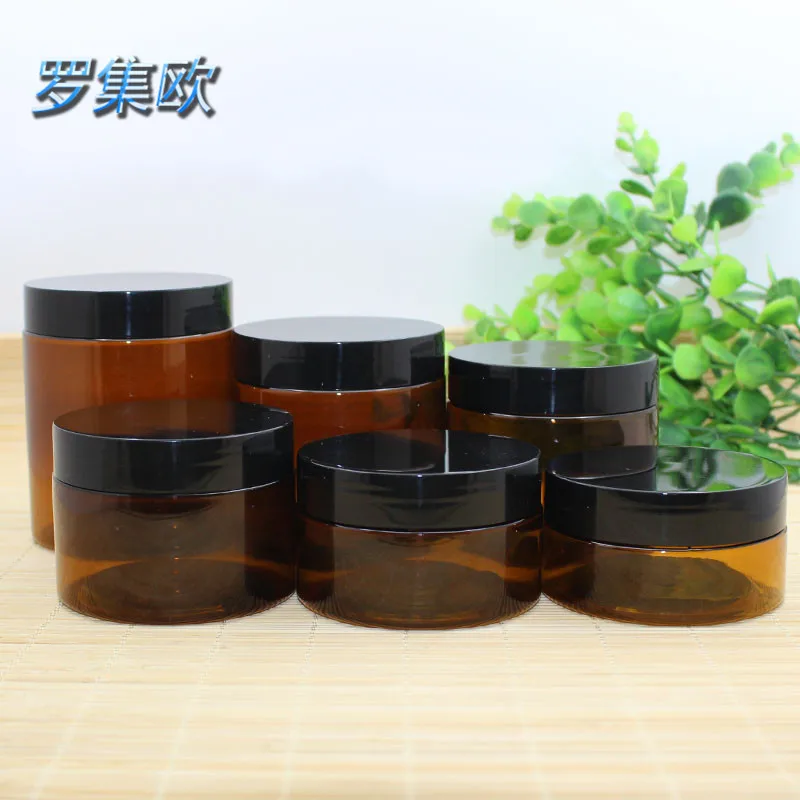 New  cream jar 80g brown wide mouth cream bottle PET plastic bottle 100g facial cream cosmetics empty box 200g Refillable Bottle