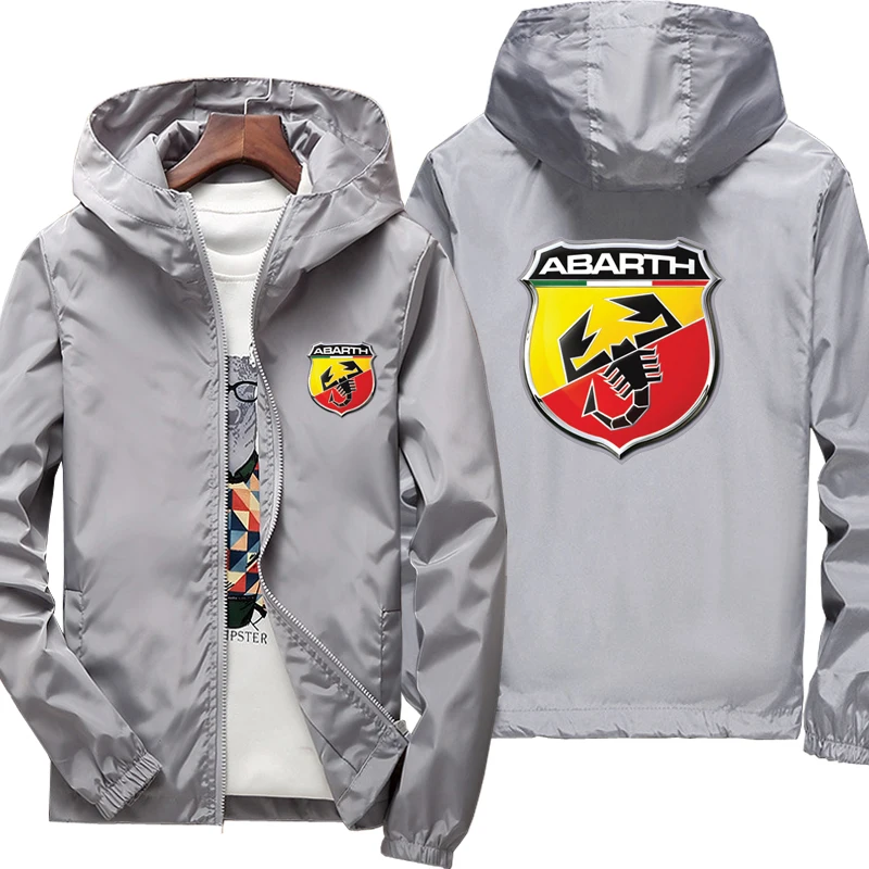 New Spring Autumn Men's Abarth Logo Hooded Jacket Casual Coat Male Zipper Fashion Windproof Long Sleeve Outdoor Jacket