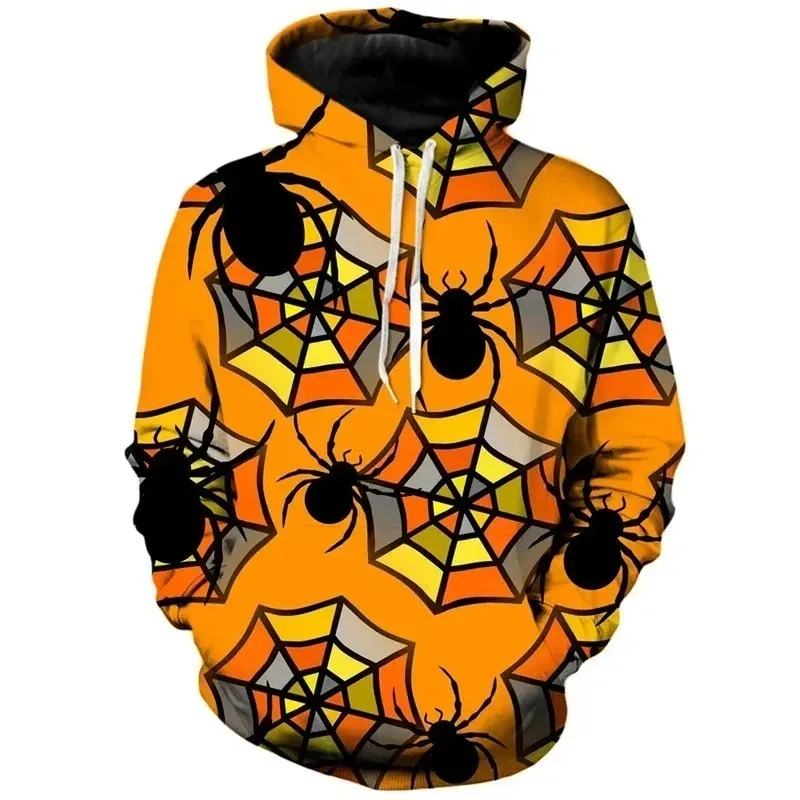 

2025 3D Printing Halloween Spider Web Hoodie Men's Skull Role Playing Pattern Hoodie Casual Long Sleeve Hoodie Street Wear