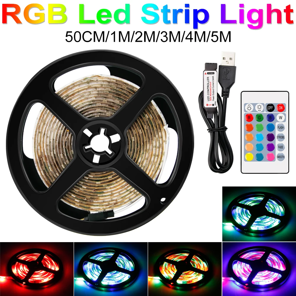 USB LED Strip Light RGB Flexible Tape LED Fita Desktop Screen Backlit Lamp Strip LED RGB Remote Control Ribbon 0.5 1 2 3 4 5 M