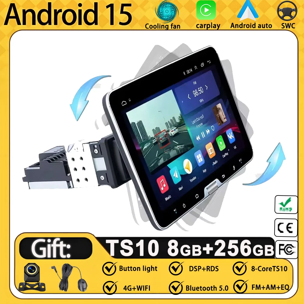 7/9/10 Zoll Autoradio Universal Single 1 Din 360 ° Drehbarer Autoradio-Multimedia-Player GPS Navi Automotive Stereo Carplay BT 4G