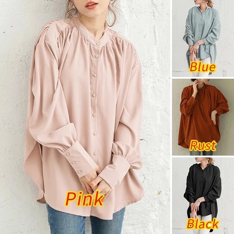 

Solid Color Shirt with Versatile Design Sense Niche Loose Fitting Long Sleeved Mid Length Vintage Hong Kong Style Shirt