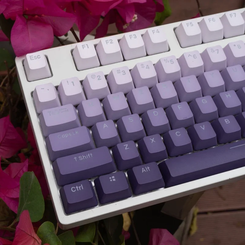 Lilac PBT keycaps  font transmits light OEM profile white  and purple gradient color keycap sets