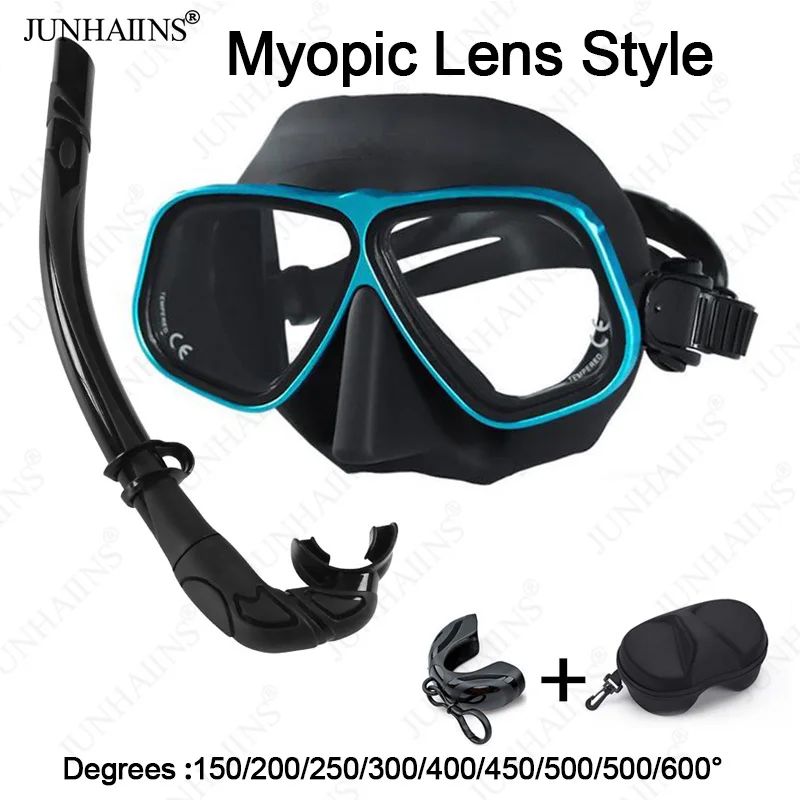 JUNHAINS Myopic Lens Free Diving Mask Low-Capacity Aluminum Alloy Glasses Frame Wet Breathing Tube For free diving, snorkeling