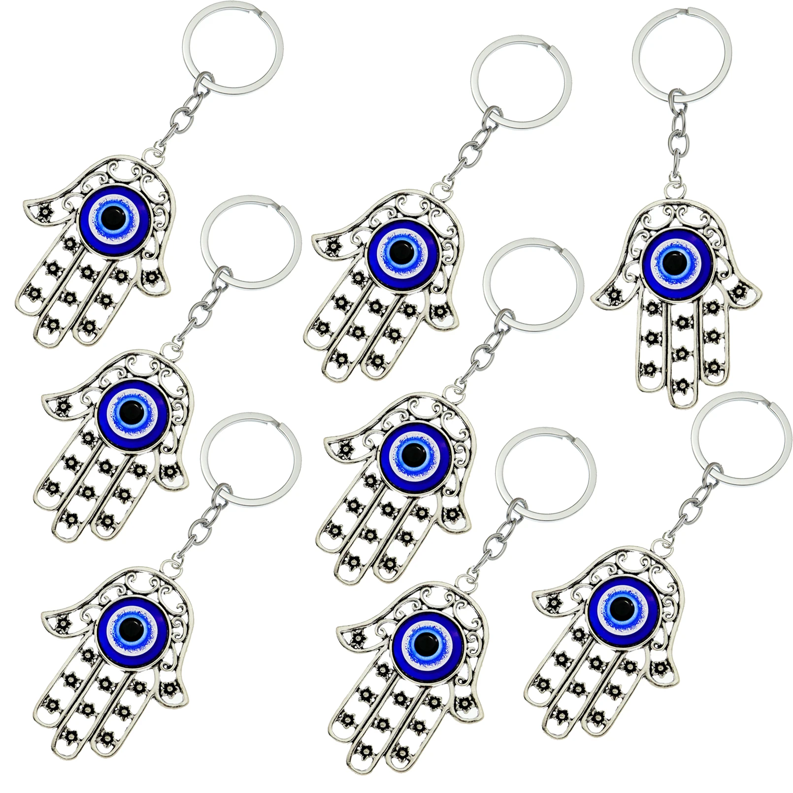 Porte-clés bleu œil turc Hamsa, amulette porte-bonheur pour ornements suspendus mignons, accessoires de sac à main œil turc rond main de Fatima