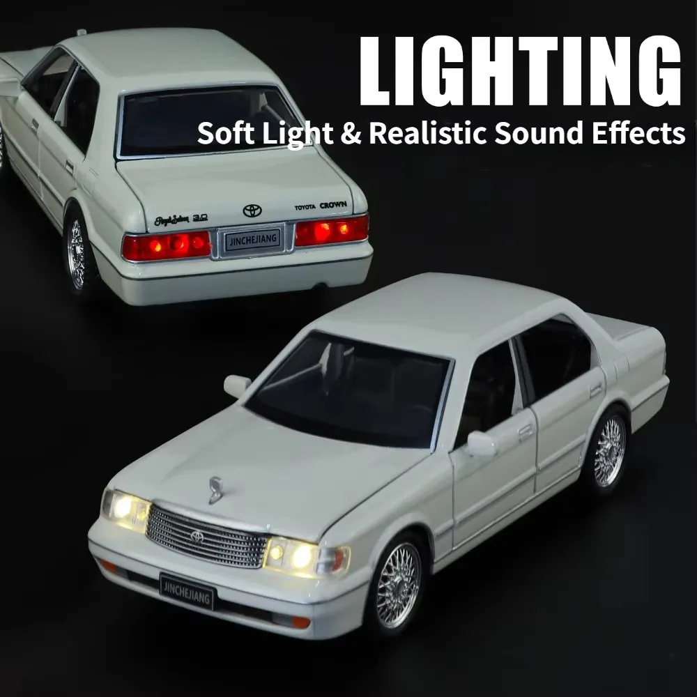 Voiture jouet moulée sous pression en alliage Crown Sedan 1:32, avec son et lumière, fonction de traction, portes ouvrantes, modèle réaliste pour enfants
