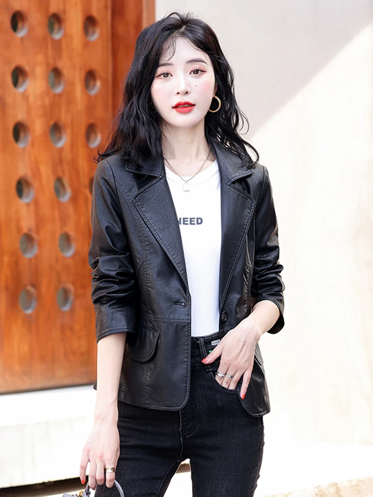 Lente Herfst Nieuwe Sle Haifeng Echt leer Jaet Dames ort eepskin Jaet Klein pak Bovenkleding Slim Fit Trendy