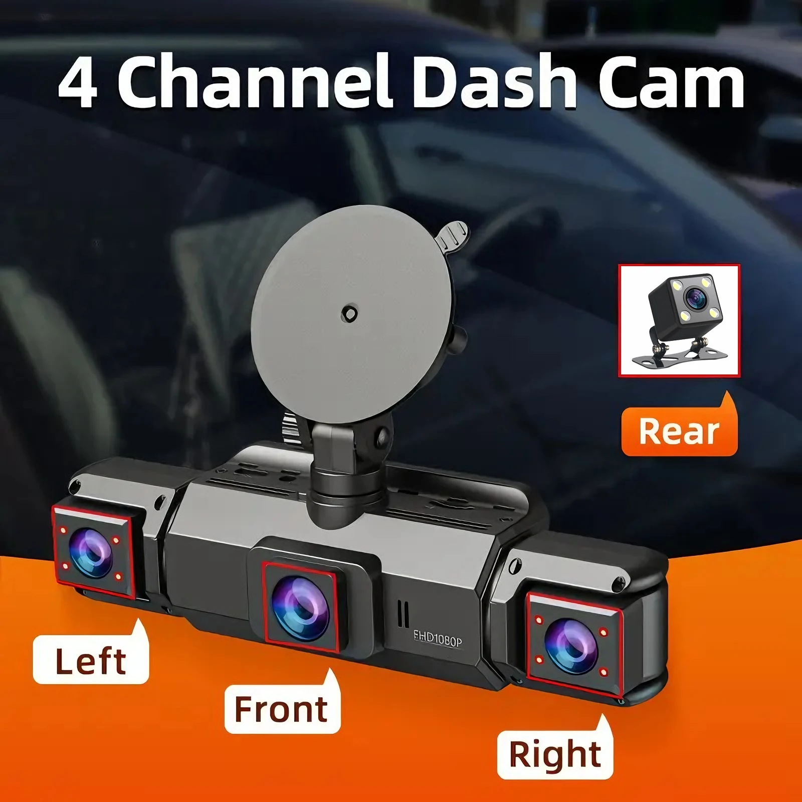 كاميرا داش لكاميرا السيارة 360 °   أمامي وخلفي داخل يسار يمين 3/4 قناة للرؤية الليلية وضع وقوف السيارات على مدار 24 ساعة تسجيل كاميرا داشكام