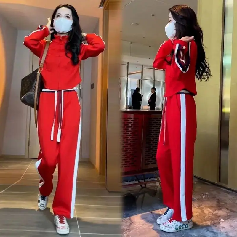 Sportswear casual suit autumn and winter new loose and fashionable top+temperament wide leg pants two-piece set