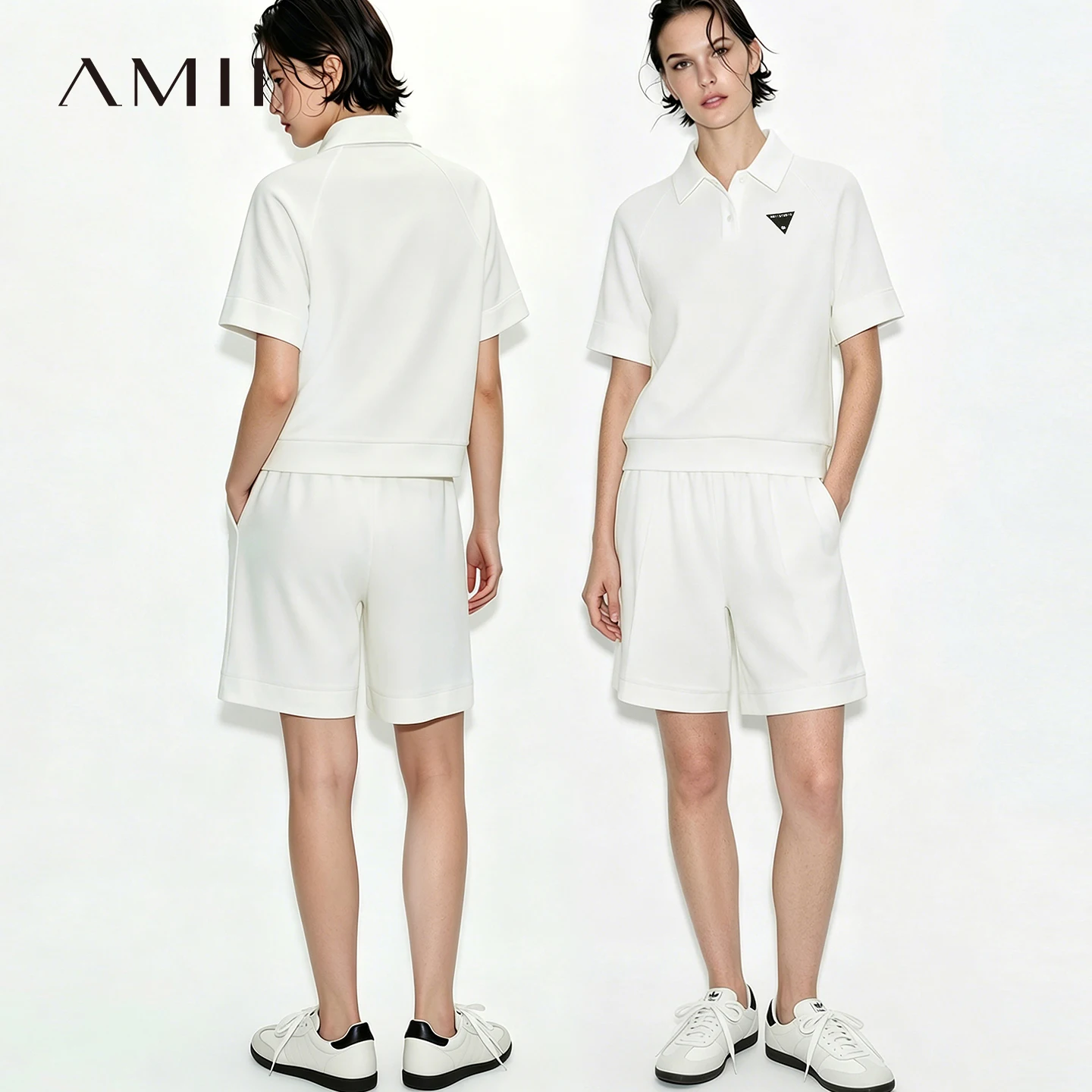 

Amii Short Sleeve T-shirt 2026 Summer New POLO Neck Embroidered Top Casual Separate Shorts Breathable Woman Clothing 12622168