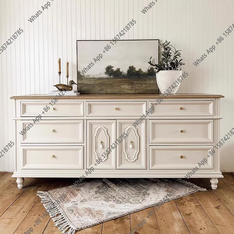 

American simple retro style white solid wood bucket living room drawer storage cabinet bedroom storage side cabinet