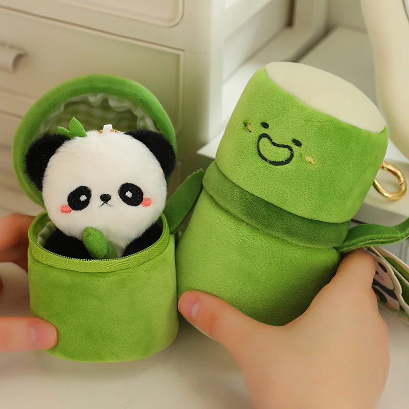 Cute 10cm Bamboo Panda Plush Toy Small Pendant Stuffed Animals Soft Doll Fluffy Panda Decoration Birthday Gift