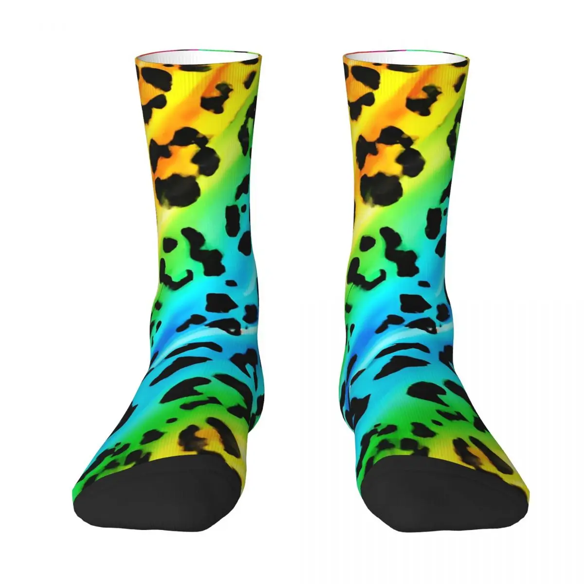 Rainbow Leopard Socks Autumn Stockings Trendy Men's Soft Breathable Socks Pattern Outdoor Sports Anti Slip Socks