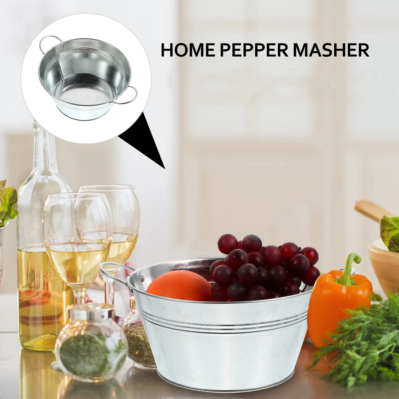 

1pc Binaural Iron Bucket Storage Flower Fruit Pot Vegetable Holder Eco-Friendly Rustic Kitchen Home Office Decor