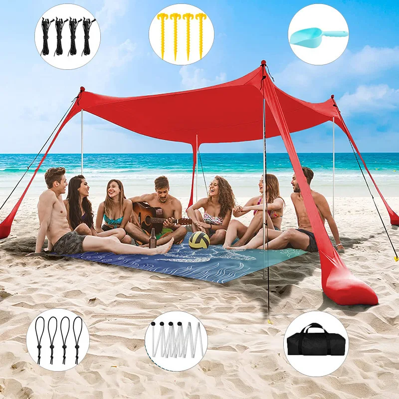 Outdoor Beach Tent Sun Shelter Camping Shades Tents Windproof One-piece Beach Canopy Tents UPF50+ Portable Family Tent